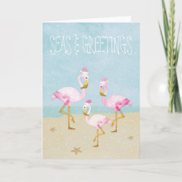 Cartão De Festividades Camas e saudações Flamingos de Cor de Água Rosa