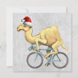 Cartão De Festividades Camel Dirigindo Bicicleta em Santa Hat
