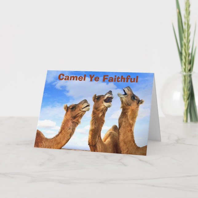 CARTÃO DE FESTIVIDADES "CAMEL YE FAITHFUL" CANTA OS CAMELOS NO NATAL (Frente)