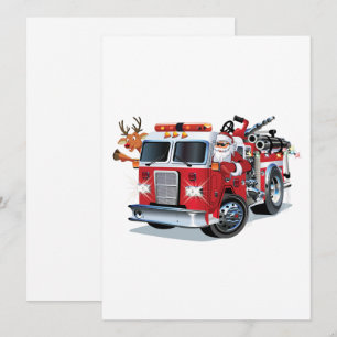 Cartão De Festividades Caminhão de bombeiros de Natal de desenho animado