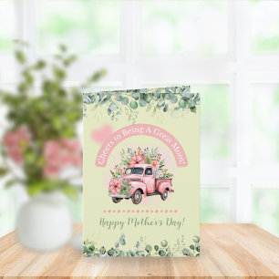 Cartão De Festividades Caminhão de Flores Vintage Rosa Dia das Mães Perso