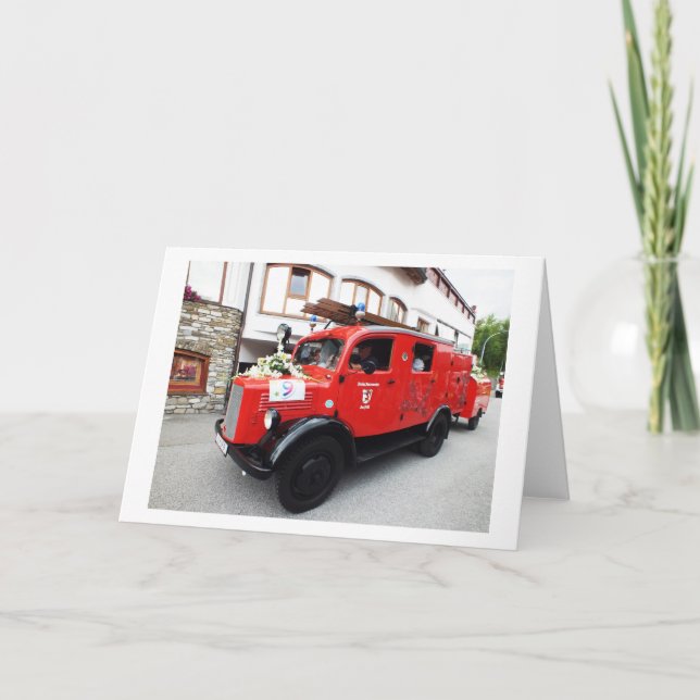 Cartão De Festividades Caminhão de incêndio antigo (Frente)