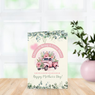 Cartão De Festividades Caminhão de Maçã Floral Vintage Rosa Fofo Dia das 