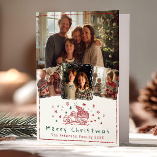 Cartão De Festividades Caminhão de Natal Impressionante Desenhado à Mão F