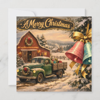 Cartão De Festividades Caminhão e sinos de Natal vintage da fazenda