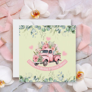 Cartão De Festividades Caminhão Floral Vintage Rosa Dia das Mães Flat