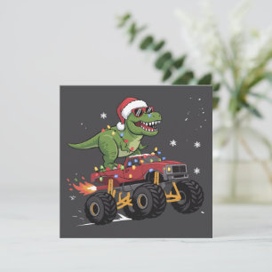 Cartão De Festividades Caminhão Monstro do T-Rex Dinossauro Natal 
