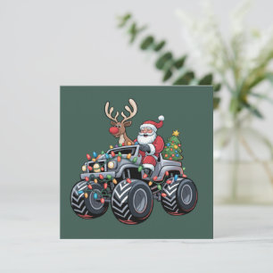 Cartão De Festividades Caminhão Monstro Natal Santa Férias Crianças