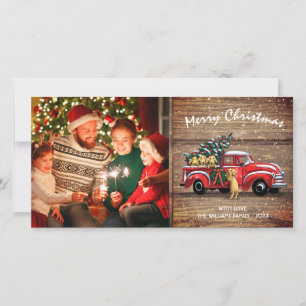 Cartão De Festividades Caminhão Rustic Vintage com Cães Foto de Natal 8x4