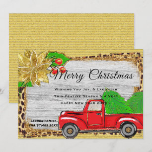 Cartão De Festividades Caminhão Vermelho Clássico de Natal Personalizado 