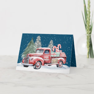 Cartão De Festividades Caminhão Vermelho de Natal Com Bengalas de Açúcar