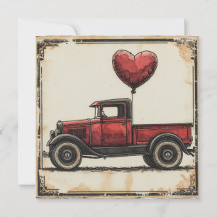 Cartão De Festividades Caminhão Vermelho do namorados: Amor de Vintage do