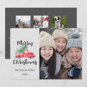 Cartão De Festividades Caminhão Vermelho e Ano da Árvore em Revisão Fo