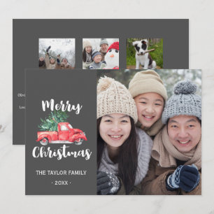 Cartão De Festividades Caminhão Vermelho e Árvore Ano em Revisão Foto 