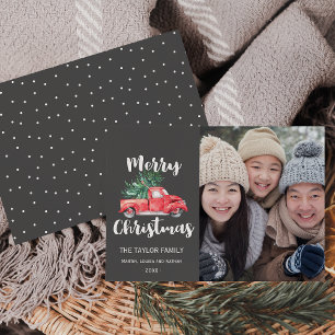 Cartão De Festividades Caminhão Vermelho e Árvore   Foto de Natal da Ci