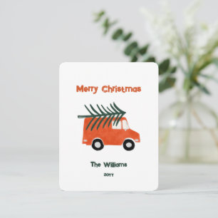 Cartão De Festividades Caminhão Vermelho Minimalista de Fazenda de Natal