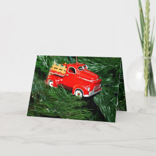 Cartão De Festividades Caminhão Vermelho na Árvore Natal