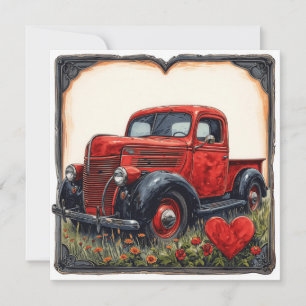 Cartão De Festividades Caminhão Vermelho namorados: Romance Vintage
