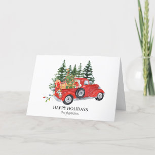Cartão De Festividades Caminhão Vermelho Rústico Vintage Árvore de Natal 