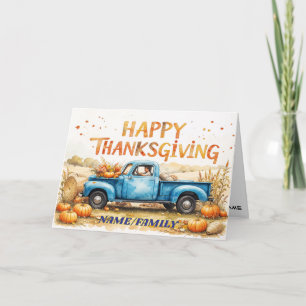 Cartão De Festividades Caminhão Vintage Azul Céu – Feliz Dia de Ação de G