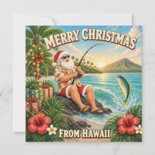 Cartão De Festividades Camisa de Papai Noel Pescando no Havaí Natal