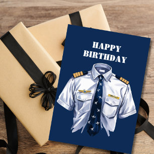 Cartão De Festividades Camisa de piloto em aquarela e etiqueta com nome,