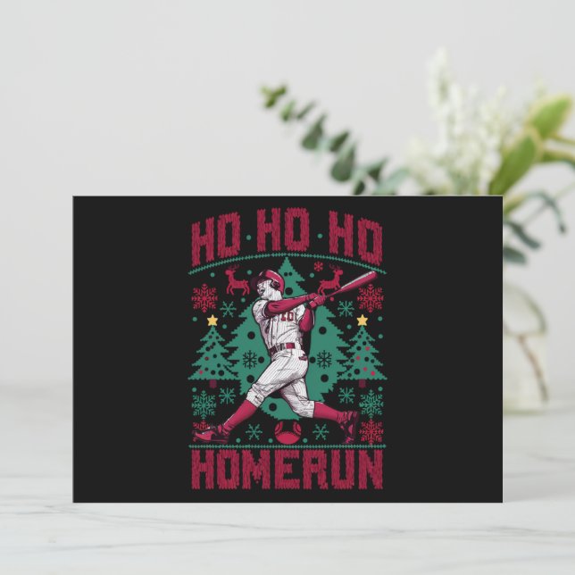 Cartão De Festividades Camisola Feia de Natal de Beisebol Ho Ho Homerun  (Em pé/Frente)