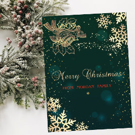 Cartão De Festividades Campainha de Natal em Ouro Elegante,Flocos de Neve