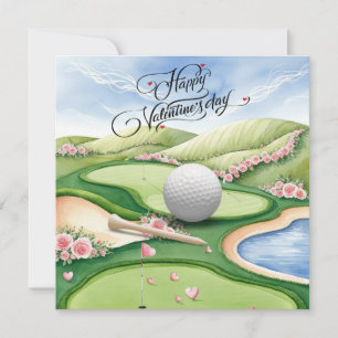 Cartão De Festividades Campo de Golfe Romântico com Rosas – Aquarela