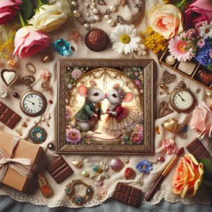 Cartão De Festividades Camundongos Fantásticos Bonitos Apaixonados Por Na