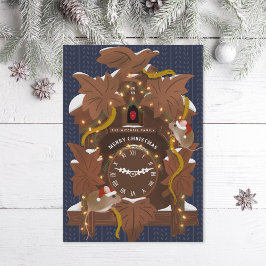 Cartão De Festividades Camundongos Ilustrados no Relógio de Cóco de Natal