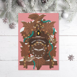 Cartão De Festividades Camundongos Ilustrados no Relógio de Cuco de Natal