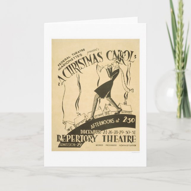 Cartão De Festividades Canção de natal do Natal de Dickens WPA 1938 (Frente)