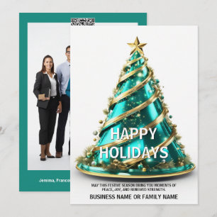 Cartão De Festividades Câncer de ovário teal árvore de Natal elegante mod