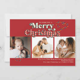 Cartão De Festividades Candy Candy de Natal Moderno Cane 3 Photo Red