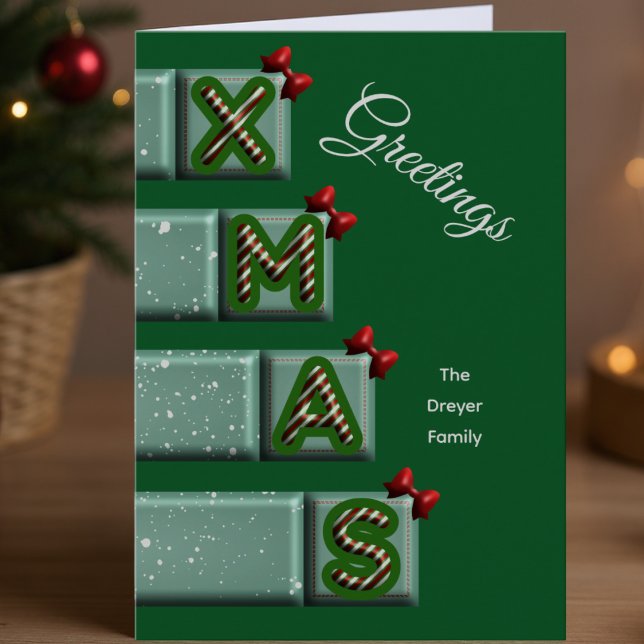 Cartão De Festividades Candy Cane Block XMAS Custom Family Greeting (Hand-drawn candy cane blocks + your name = cutest XMAS card ever.)