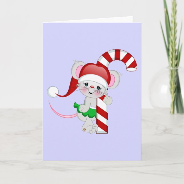 Cartão De Festividades Candy Cane de Mouse de Natal (Frente)