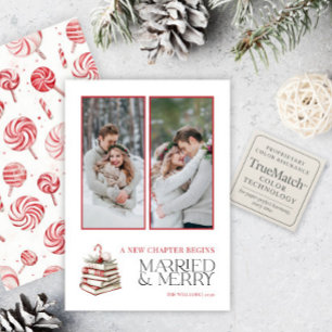 Cartão De Festividades Candy Cane Feliz e casado 2 Foto recém-casada