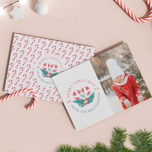 Cartão De Festividades Candy Cane Heart Green Pine Christmas Crest Photo