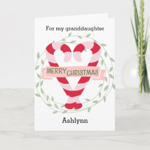 Cartão De Festividades Candy Cane Heart Merry Christmas Granddaughter