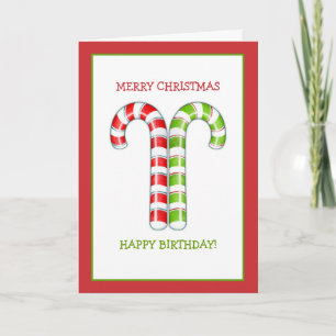 Cartão De Festividades Candy Canes red green Christmas Birthday Card