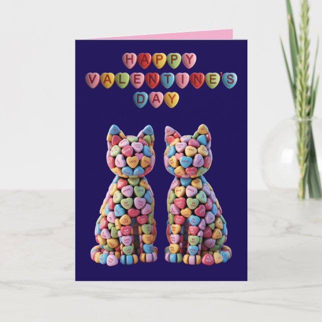 Cartão De Festividades Candy Cats Valentine's Day Card (Frente)