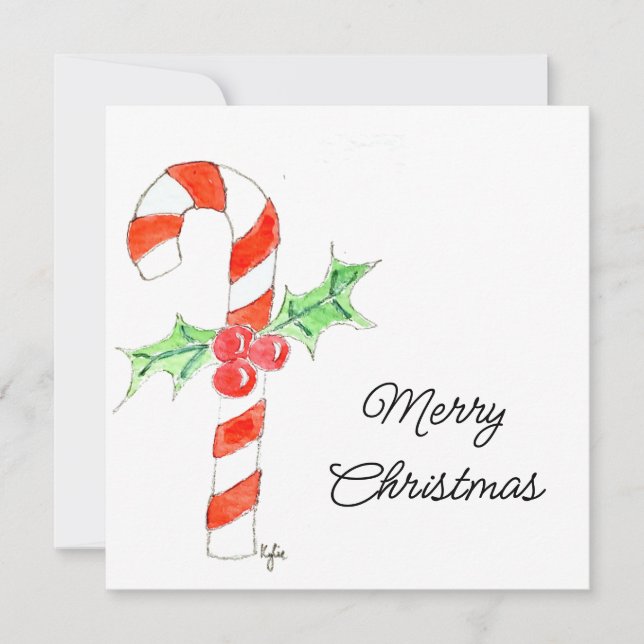 Cartão De Festividades Candycane With Holly (Frente)