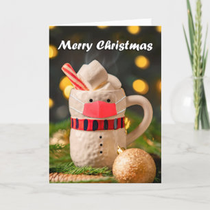 Cartão De Festividades Caneca de Natal do Boneco de Neve com Máscara Faci