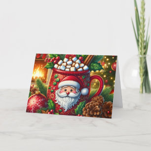 Cartão De Festividades Caneca de Santa de Chocolate Quente Vermelho Fofo