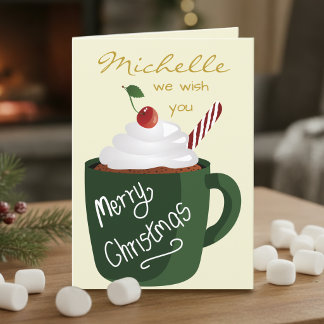 Cartão De Festividades Caneca Desenhada à Mão de Coco Cream & Cereja Nata