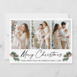 Cartão De Festividades Caneta de Tinta Caligráfica Pinheiros com Aquarela