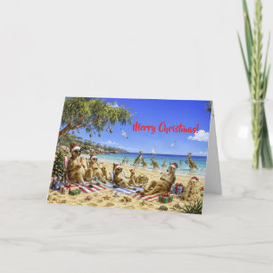 Cartão De Festividades Canguru de Natal na Praia Piquenique Feliz Natal