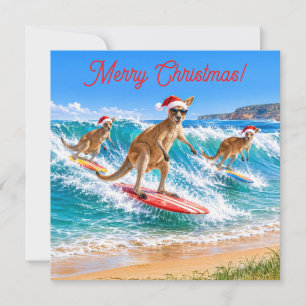 Cartão De Festividades Canguru de Natal Surfando Bells Beach