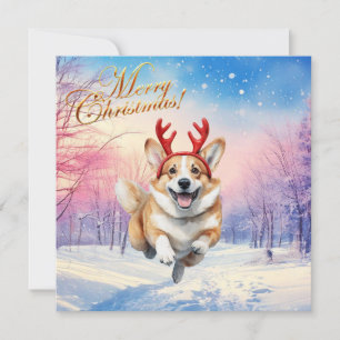 Cartão De Festividades Canteiros de Corgi Reindeer de Natal saltando em n